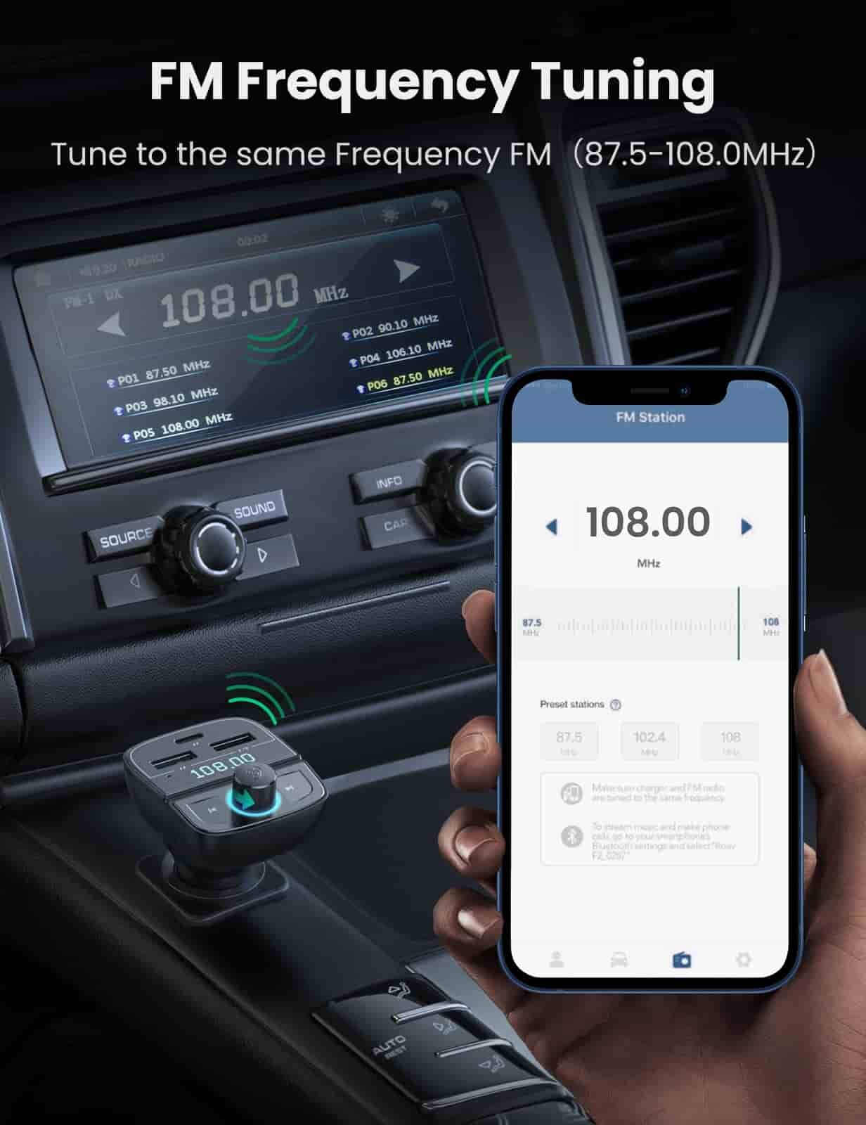 Picture of UGREEN (CD229) 31.5W Car Charger With USB, TF, Bluetooth & FM Transmitter