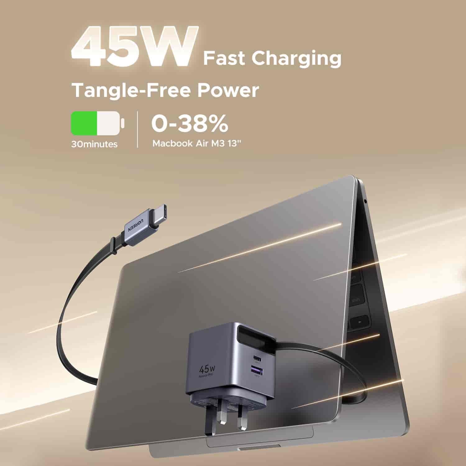 Picture of UGREEN X614 Nexode Pro 45W GaN Fast Charger with Retractable Cable