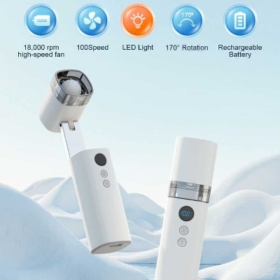 Picture of FW3 Handheld Folding Fan with LED Lamp 3000mAh Long Life Battery