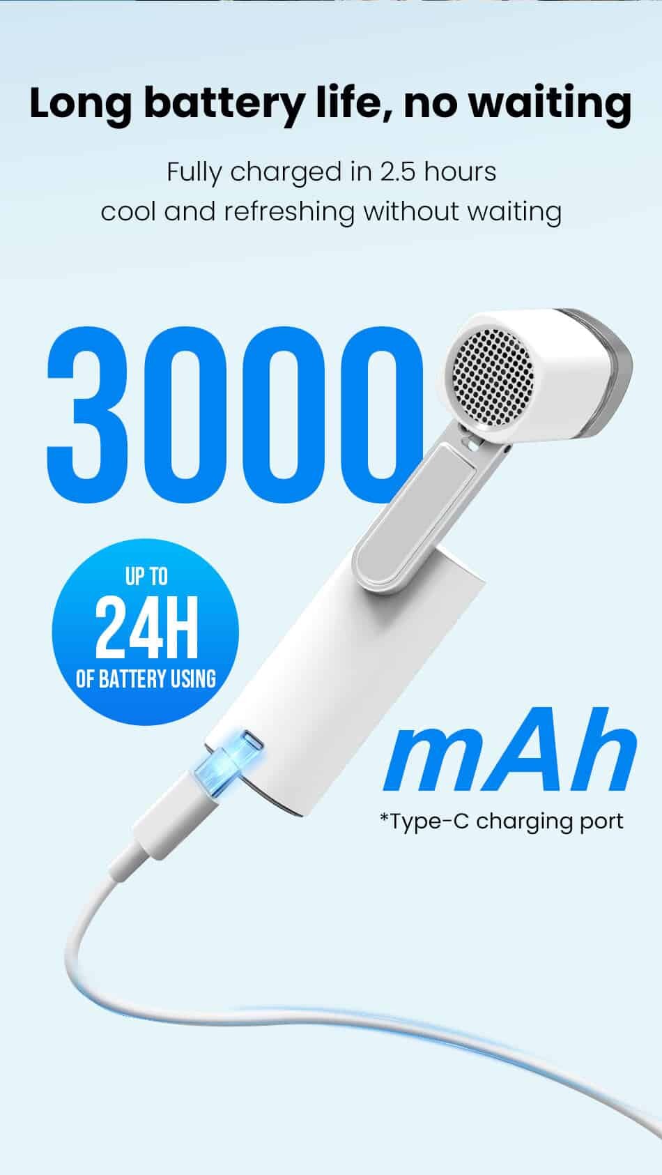 Picture of FW3 Handheld Folding Fan with LED Lamp 3000mAh Long Life Battery
