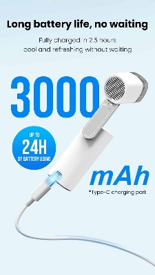 Picture of FW3 Handheld Folding Fan with LED Lamp 3000mAh Long Life Battery