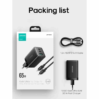 Picture of Joyroom JR-TCG01 GaN Ultra 65W 2C1A Fast Charger+100W C to C 1.2m Cable