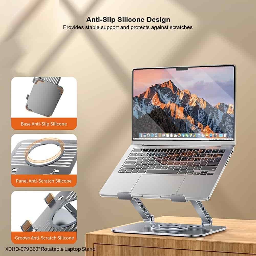 Picture of XUNDD XDHO-079 Hollow Out Laptop Stand 360 Degree Rotatable Foldable Carbon Steel Desktop Notebook Bracket – Grey