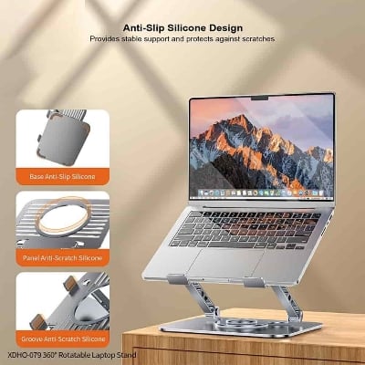 Picture of XUNDD XDHO-079 Hollow Out Laptop Stand 360 Degree Rotatable Foldable Carbon Steel Desktop Notebook Bracket – Grey