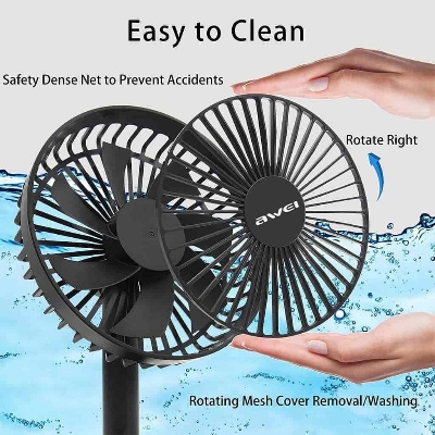 Picture of Awei F30 Mini Portable Rechargeable Desk Stand Fan - 3600mAh Battery