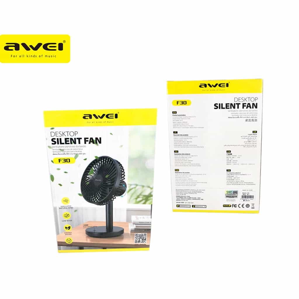 Picture of Awei F30 Mini Portable Rechargeable Desk Stand Fan - 3600mAh Battery