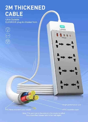 Picture of LDNIO SC4 65W PD GaN Desktop Power Strip 13 in 1 Multi Port 2500W High Power Multi Device Charging Power Strip Extension Socket