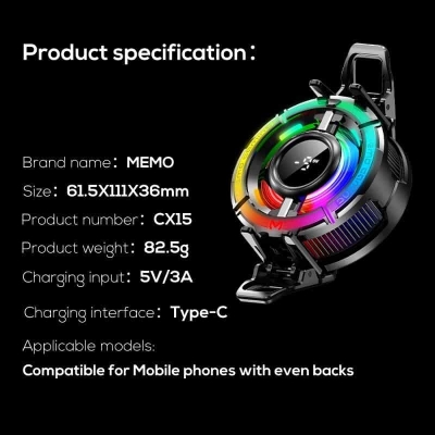 Picture of MEMO CX15 Mobile Phone 5V/3A AI Freeze PUBG Game Cooler Semiconductor Magnetic/Back-clip Cooling Fan Radiator for IPhone Android