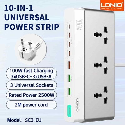 Picture of Ldnio SC3 10-in-1 100W GaN Desktop Power Strip 2500W AC Outlets