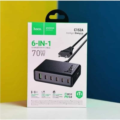 Picture of Hoco C152A 70W PD 6-Port Desktop Charger | 5 USB-C + 1 USB-A Fast Charger