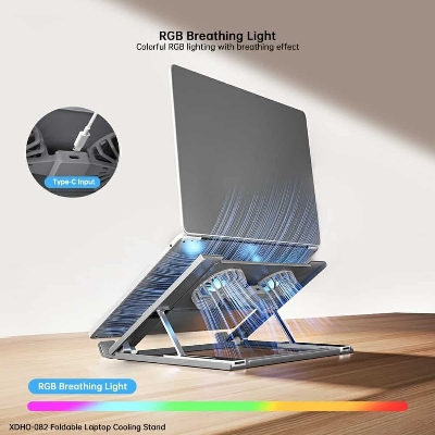 Picture of XUNDD XDHO-082 Laptop Cooling Stand with Dual Fans RGB Lighting Foldable Notebook Bracket