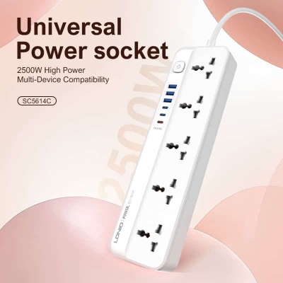 Picture of LDNIO SC5614C 5 Way Outlets Power Strip USB-A 3, USB-C3, 2500 Watt Power Supply