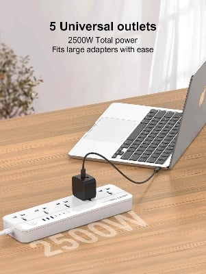 Picture of LDNIO SC5614C 5 Way Outlets Power Strip USB-A 3, USB-C3, 2500 Watt Power Supply