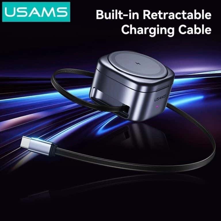 Picture of USAMS CD257 Qi2.0 3-in-1 Magnetic Wireless Charger 15W Fast Wireless Charging Stand with Retractable Cable