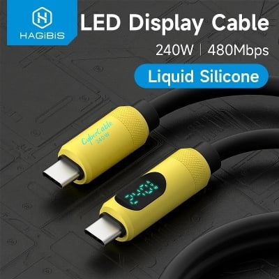 Picture of Hagibis SX03S USB C to USB C Cable with LED Display Type C Fast Charger Cable PD 240W Charging Cord for iPhone 16 17 Pro Macbook Pixel - 1 Meter