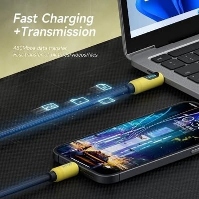 Picture of Hagibis SX03S USB C to USB C Cable with LED Display Type C Fast Charger Cable PD 240W Charging Cord for iPhone 16 17 Pro Macbook Pixel - 1 Meter