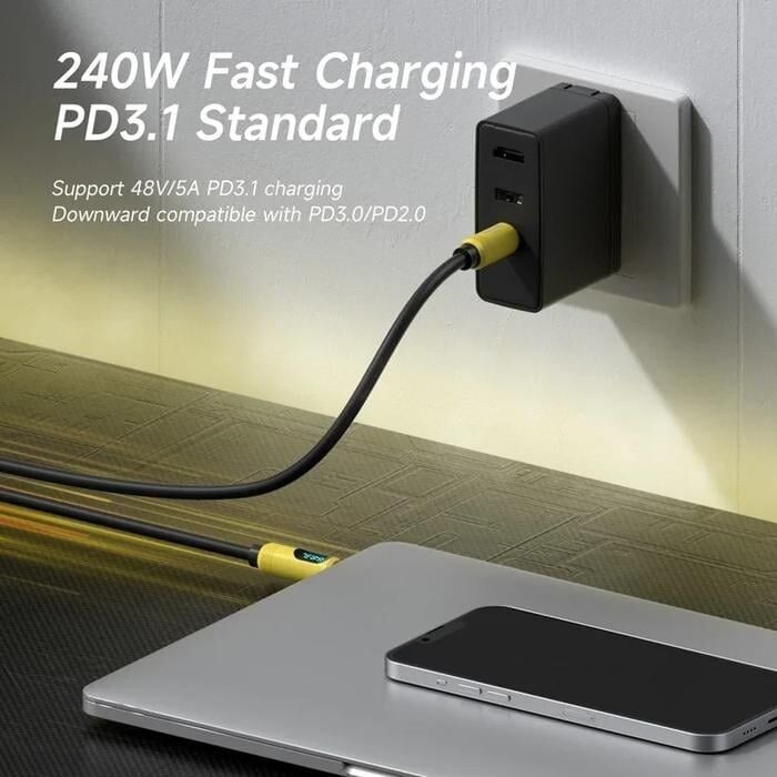 Picture of Hagibis SX03S USB C to USB C Cable with LED Display Type C Fast Charger Cable PD 240W Charging Cord for iPhone 16 17 Pro Macbook Pixel - 1 Meter
