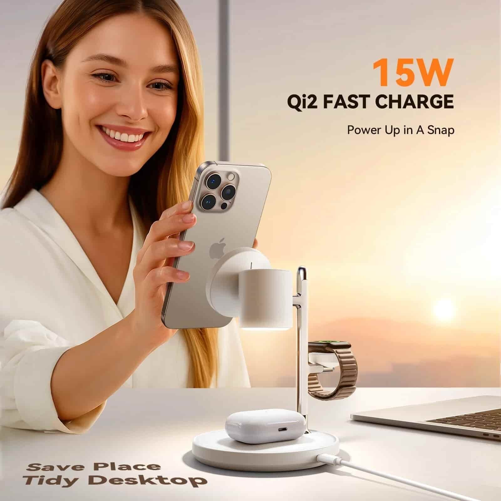 Picture of Joyroom JR-W23 Qi2 4-in-1 Wireless Charger 15Watt - White