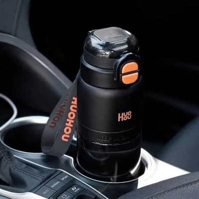Picture of Huohou 750mL Large Capacity Water Bottle Motivational Leak Proof Portable Reusable Plastic Drink Cups for Outdoor Sports Fitness