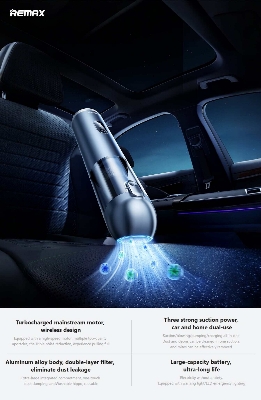 Picture of REMAX XC-5 Multi-Function Brushless Car Vacuum Cleaner Aluminum Alloy 3-Speed Mode Dust Buster – Dark Blue