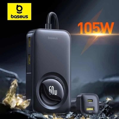 Picture of Baseus PrimeTrip VW1 105W Car Charger with 60W Retractable Cable 6 Port Fast Charging for Laptop, Phone, Camping