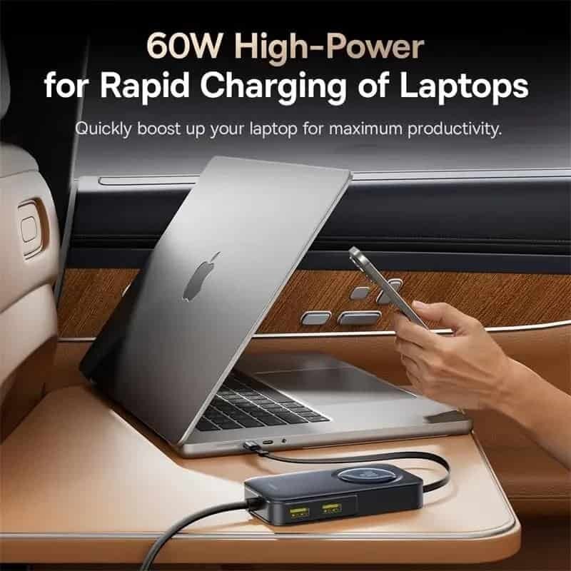 Picture of Baseus PrimeTrip VW1 105W Car Charger with 60W Retractable Cable 6 Port Fast Charging for Laptop, Phone, Camping