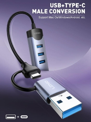 Picture of Ldnio DS-144uc USB-A+C+RJ45 Hub Adapter - Black