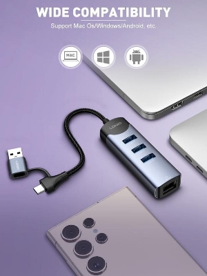 Picture of Ldnio DS-144uc USB-A+C+RJ45 Hub Adapter - Black