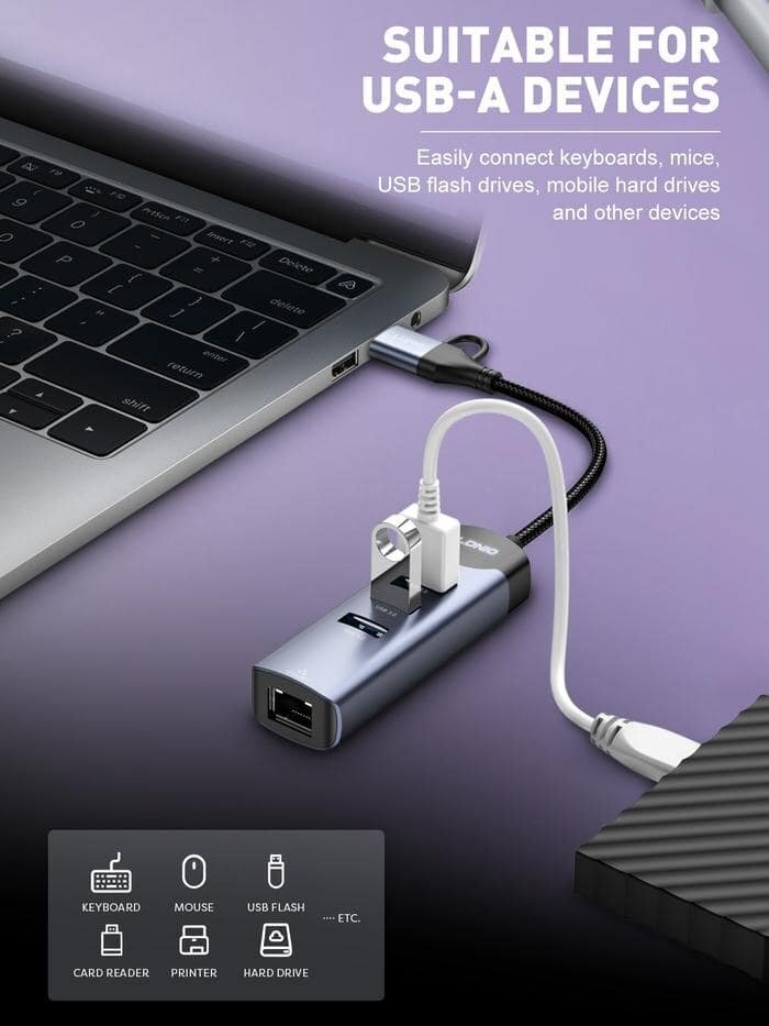 Picture of Ldnio DS-144uc USB-A+C+RJ45 Hub Adapter - Black
