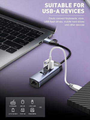 Picture of Ldnio DS-144uc USB-A+C+RJ45 Hub Adapter - Black