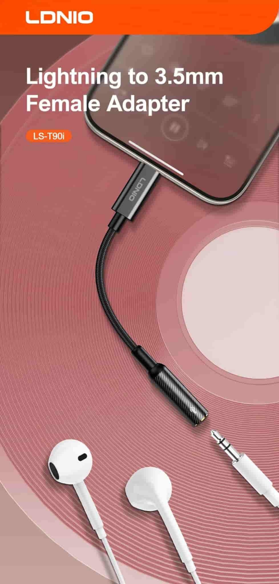 Picture of Ldnio LS-T90i Lightning To 3.5mm Female Adapter Hi-Fi Audio Calls Supported