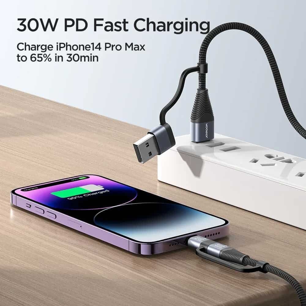 Picture of Joyroom SA37-2T2 60W 4-in-1 Fast Charging USB-A+Type-C to Lightning+Type-C Data Cable (1.2m)