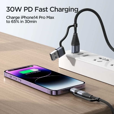 Picture of Joyroom SA37-2T2 60W 4-in-1 Fast Charging USB-A+Type-C to Lightning+Type-C Data Cable (1.2m)