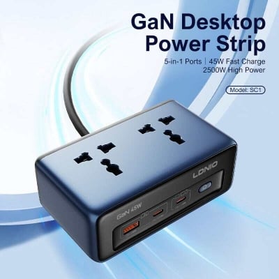 Picture of LDNIO SC1 2500W Universal 2 Outlets Desktop Power Strip US/UK/EU Plug Power Socket with 1 USB-A +2 USB-C PD Charging