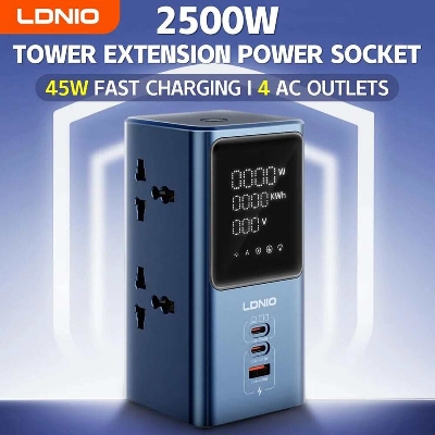 Picture of LDNIO SC2 PD 45W GaN USB-C Fast Charing 7-in-1 Charge Station Power Strip with Led Screen for Home and Office
