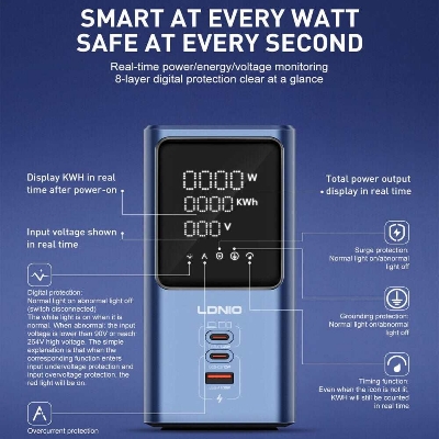Picture of LDNIO SC2 PD 45W GaN USB-C Fast Charing 7-in-1 Charge Station Power Strip with Led Screen for Home and Office