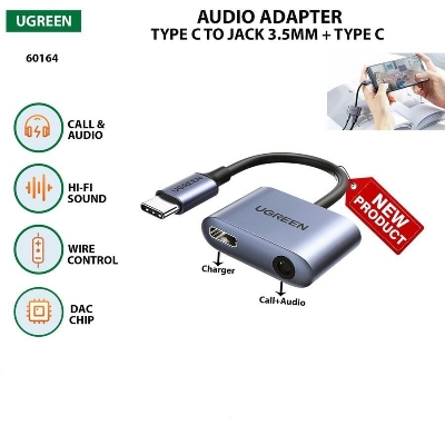 Picture of UGREEN USB C to 3.5mm Audio Jack and Charger Adapter 60W PD Fast Charge DAC Audio Splitter (60164)