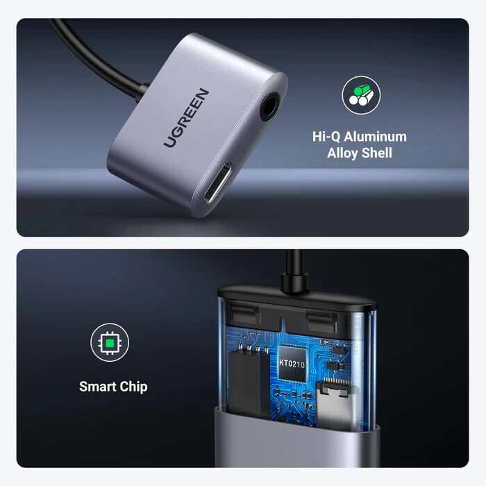 Picture of UGREEN USB C to 3.5mm Audio Jack and Charger Adapter 60W PD Fast Charge DAC Audio Splitter (60164)