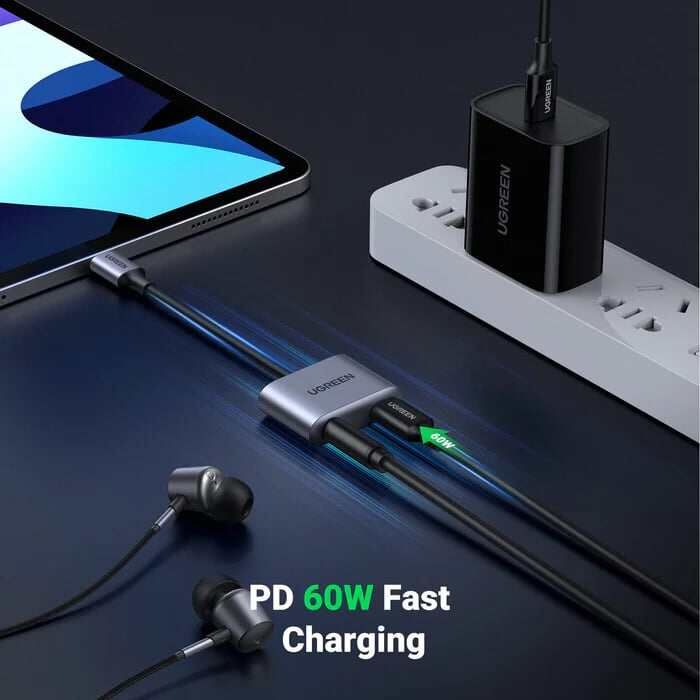 Picture of UGREEN USB C to 3.5mm Audio Jack and Charger Adapter 60W PD Fast Charge DAC Audio Splitter (60164)