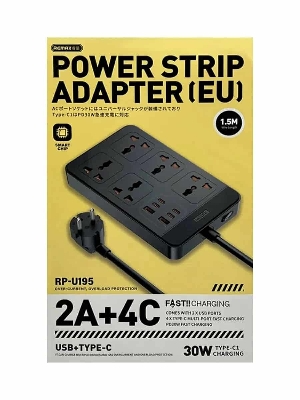 Picture of Remax RP-U195 Power Strip Adapter 2A+4C+5 Sockets 2500W+30W Wire Length 1.5m (EU Plug)