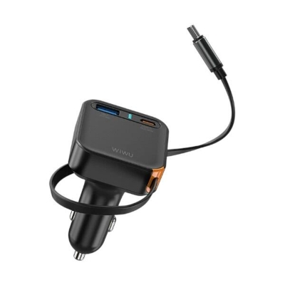 Picture of WIWU Wi-CC033 Helix 65W USB-A and USB-C Car Charger with Retractable USB-C Cable