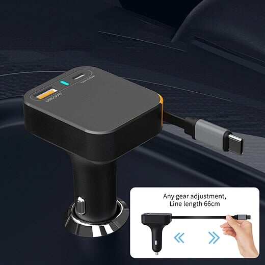 Picture of WIWU Wi-CC033 Helix 65W USB-A and USB-C Car Charger with Retractable USB-C Cable