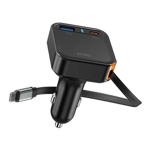 Picture of WIWU Wi-CC033 Helix 65W USB-A and USB-C Car Charger with Retractable USB-C Cable
