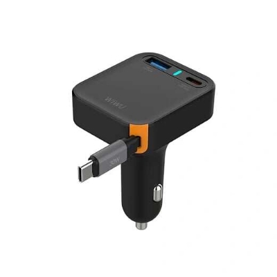 Picture of WIWU Wi-CC033 Helix 65W USB-A and USB-C Car Charger with Retractable USB-C Cable