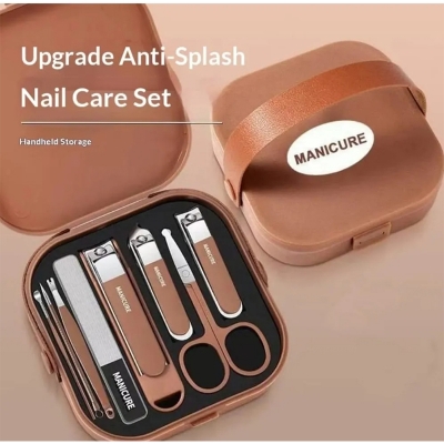 Picture of 7-Piece Portable Stainless Steel Manicure & Pedicure Nail Clipper Set – Brown