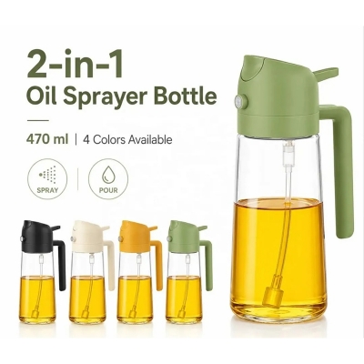 Picture of 2-in-1 Reusable Glass Oil Sprayer & Pourer Bottle – White