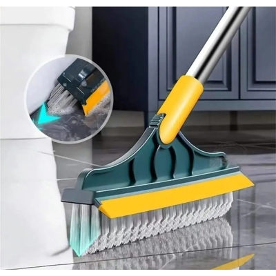 Picture of 2-in-1 Multipurpose Bathroom Cleaning Brush & Floor Wiper with Long Handle, 120° Rotating – Green