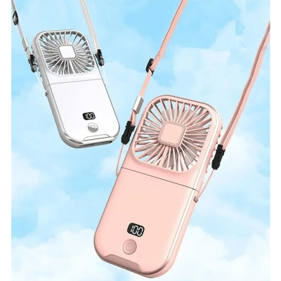 Picture of F30 Folding Handheld Fan with Digital Display, USB Charging, Neck Strap & Power Bank Function – Pink