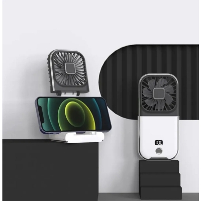 Picture of F30 Folding Handheld Fan with Digital Display, USB Charging, Neck Strap & Power Bank Function – Black