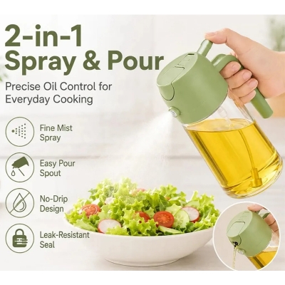 Picture of 2-in-1 Reusable Glass Oil Sprayer & Pourer Bottle – White